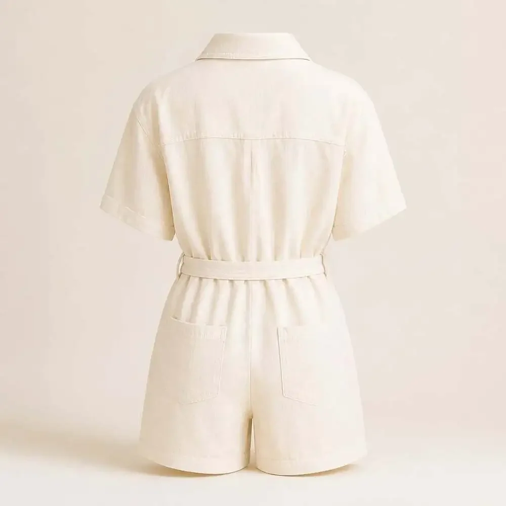 Banana Republic Linen Blend Short Sleeve Belted Utility Romper